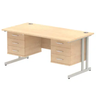 Impulse Cantilever Straight Desk With Two Fixed Pedestal