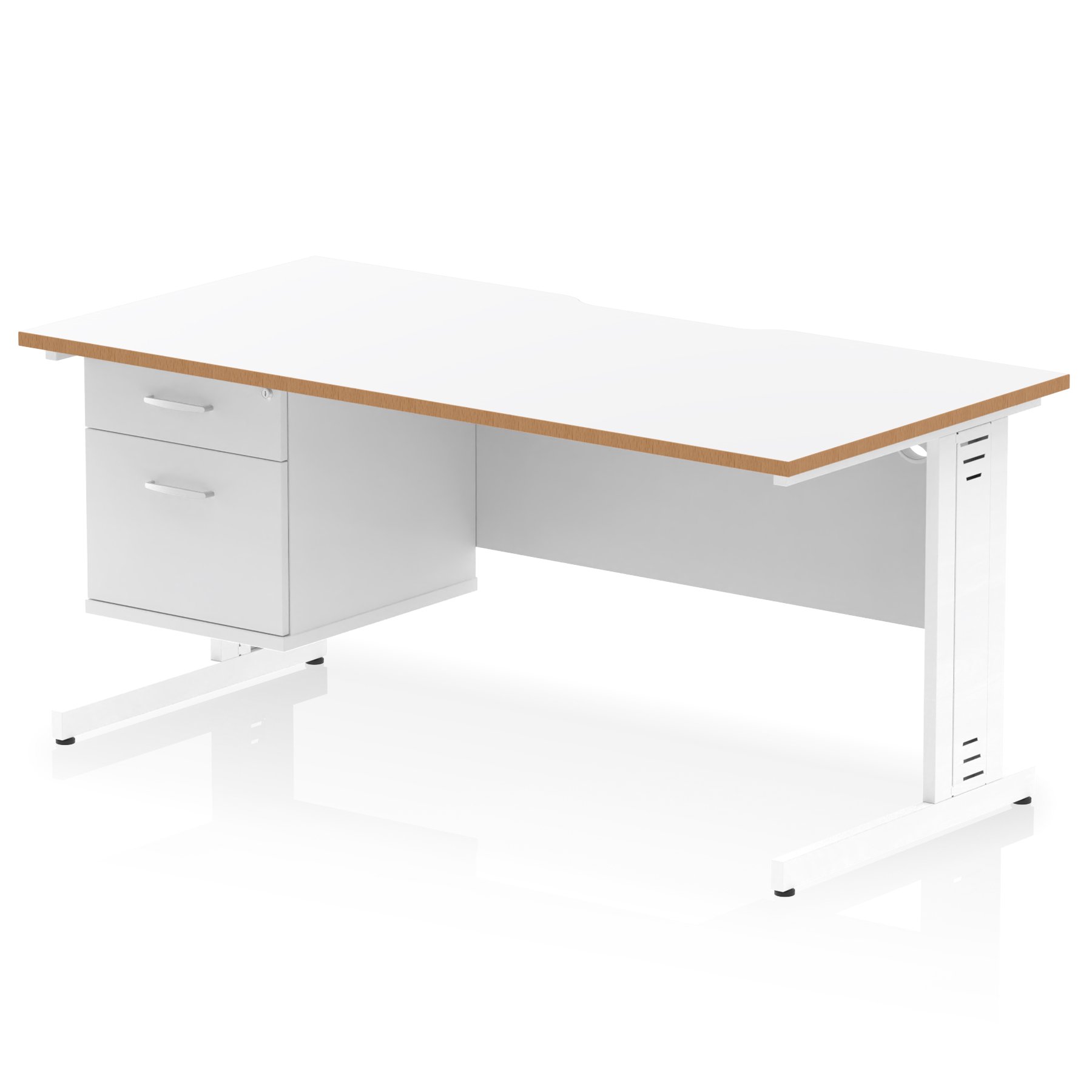 Impulse Scalloped Edge Cable Managed Straight Desk With Single Fixed Pedestal