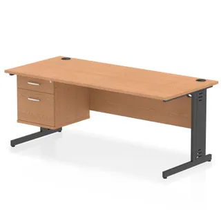 Impulse Cable Managed Straight Desk With Single Fixed Pedestal