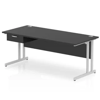 Impulse Cantilever Straight Desk With Single One Drawer Fixed Pedestal