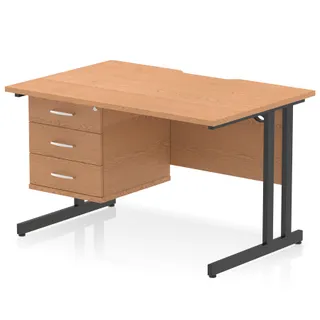 Impulse Scalloped Edge Cantilever Straight Desk With Single Fixed Pedestal