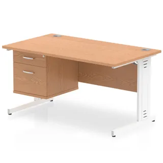 Impulse Cable Managed Straight Desk With Single Fixed Pedestal