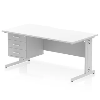 Impulse Scalloped Edge Cable Managed Straight Desk With Single Fixed Pedestal