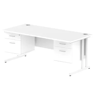 Impulse Cantilever Straight Desk With Two Fixed Pedestal