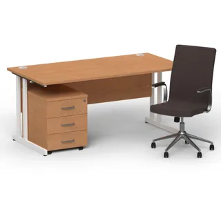 Impulse 1600mm Cantilever Straight Desk With Mobile Pedestal and Ezra Executive Chair