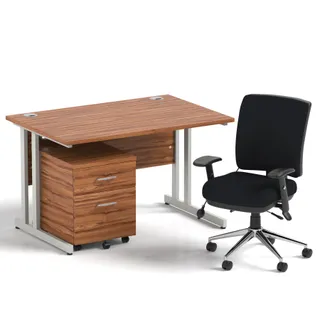 Impulse Cantilever Straight Desk With Mobile Pedestal and Chiro Medium Back Operator Chair