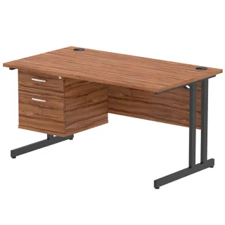 Impulse Cantilever Straight Desk With Single Fixed Pedestal