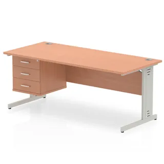 Impulse Cable Managed Straight Desk With Single Fixed Pedestal