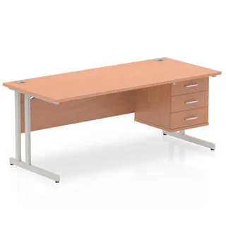 Impulse Cantilever Straight Desk With Single Fixed Pedestal