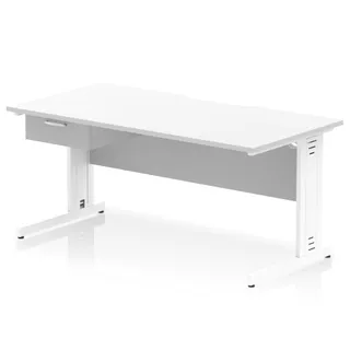 Impulse Scalloped Edge Cable Managed Straight Desk With Single One Drawer Fixed Pedestal