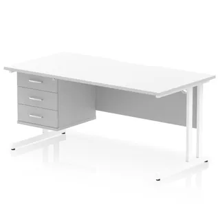 Impulse Scalloped Edge Cantilever Straight Desk With Single Fixed Pedestal