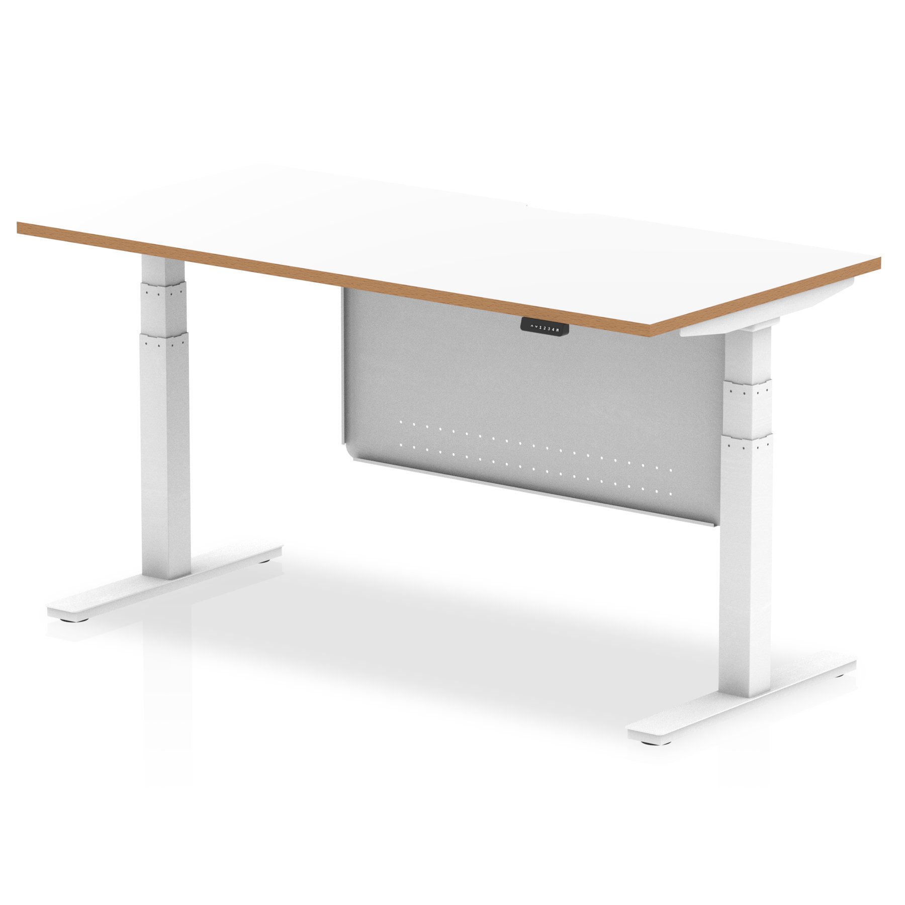 Oslo Air Height Adjustable Desk White Top Natural Wood Edge White Frame