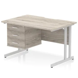 Impulse Scalloped Edge Cantilever Straight Desk With Single Fixed Pedestal