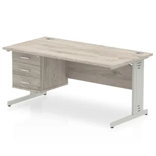 Impulse Cable Managed Straight Desk With Single Fixed Pedestal
