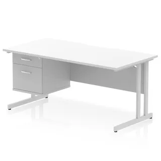 Impulse Scalloped Edge Cantilever Straight Desk With Single Fixed Pedestal