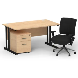 Impulse Cantilever Straight Desk With Mobile Pedestal and Chiro Medium Back Operator Chair