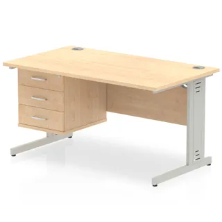 Impulse Cable Managed Straight Desk With Single Fixed Pedestal