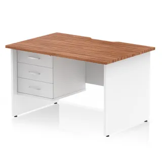 Impulse Scalloped Edge Panel End Straight Desk With Single Fixed Pedestal