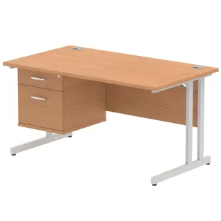 Impulse Cantilever Straight Desk With Single Fixed Pedestal