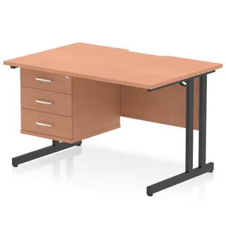 Impulse Scalloped Edge Cantilever Straight Desk With Single Fixed Pedestal