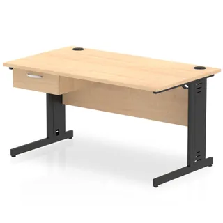 Impulse Cable Managed Straight Desk With Single One Drawer Fixed Pedestal