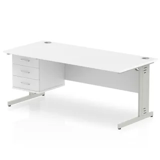 Impulse Cable Managed Straight Desk With Single Fixed Pedestal
