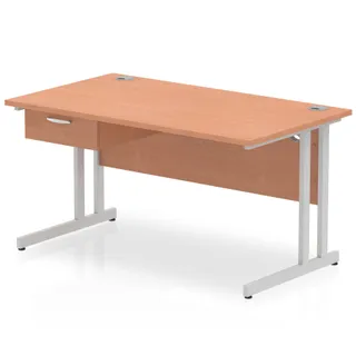 Impulse Cantilever Straight Desk With Single One Drawer Fixed Pedestal
