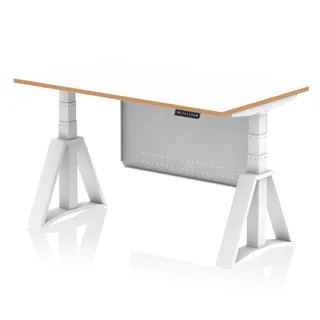 Oslo Air Height Adjustable Desk White Top Natural Wood Edge White Frame