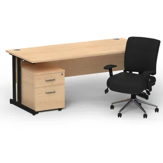 Impulse Cantilever Straight Desk With Mobile Pedestal and Chiro Medium Back Operator Chair