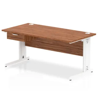Impulse Cable Managed Straight Desk With Single One Drawer Fixed Pedestal