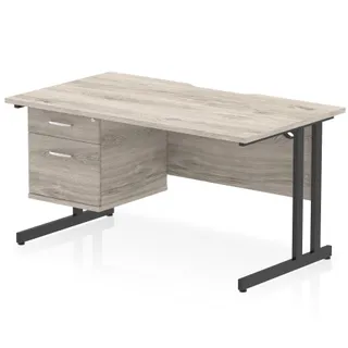 Impulse Scalloped Edge Cantilever Straight Desk With Single Fixed Pedestal