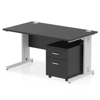Impulse Cable Managed Straight Desk With Mobile Pedestal