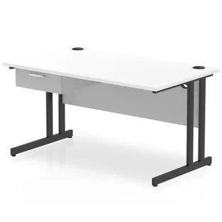 Impulse Cantilever Straight Desk With Single One Drawer Fixed Pedestal