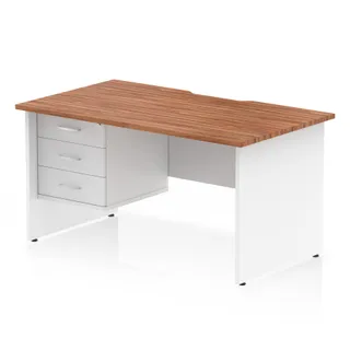 Impulse Scalloped Edge Panel End Straight Desk With Single Fixed Pedestal
