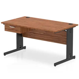 Impulse Cable Managed Straight Desk With Single One Drawer Fixed Pedestal