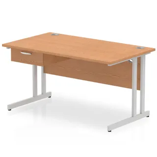 Impulse Cantilever Straight Desk With Single One Drawer Fixed Pedestal