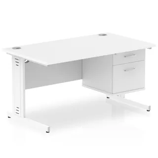Impulse Cable Managed Straight Desk With Single Fixed Pedestal