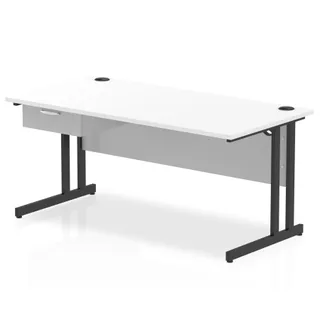 Impulse Cantilever Straight Desk With Single One Drawer Fixed Pedestal