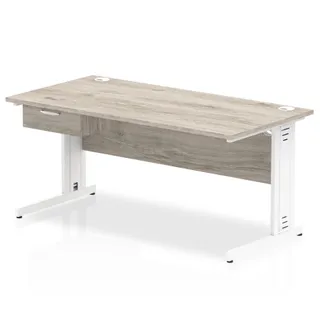 Impulse Cable Managed Straight Desk With Single One Drawer Fixed Pedestal