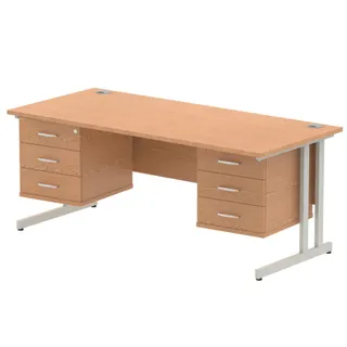 Impulse Cantilever Straight Desk With Two Fixed Pedestal