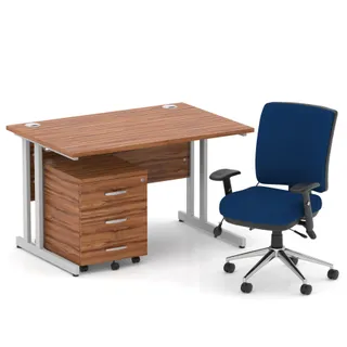 Impulse Cantilever Straight Desk With Mobile Pedestal and Chiro Medium Back Operator Chair