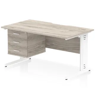 Impulse Scalloped Edge Cable Managed Straight Desk With Single Fixed Pedestal