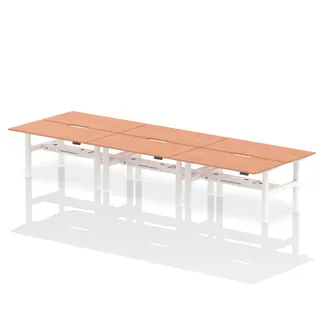 Air Back-to-Back Scalloped Edge Height Adjustable Bench Desk - 6 Person