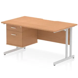 Impulse Scalloped Edge Cantilever Straight Desk With Single Fixed Pedestal