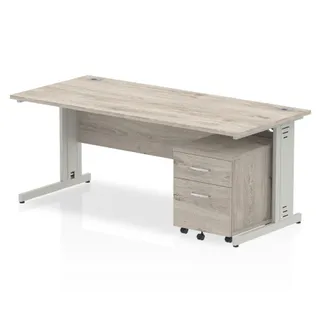 Impulse Cable Managed Straight Desk With Mobile Pedestal