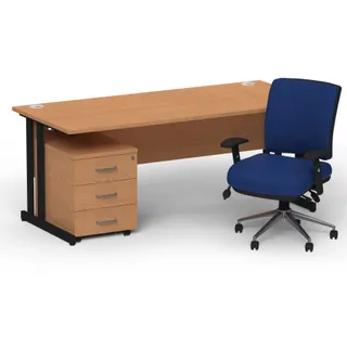 Impulse Cantilever Straight Desk With Mobile Pedestal and Chiro Medium Back Operator Chair