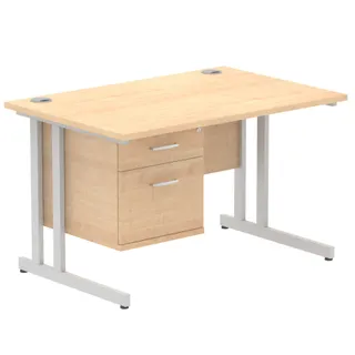 Impulse Cantilever Straight Desk With Single Fixed Pedestal