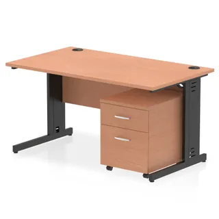 Impulse Cable Managed Straight Desk With Mobile Pedestal