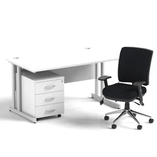 Impulse Cantilever Straight Desk With Mobile Pedestal and Chiro Medium Back Operator Chair
