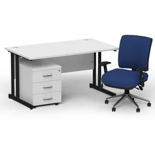 Impulse Cantilever Straight Desk With Mobile Pedestal and Chiro Medium Back Operator Chair